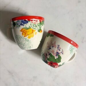 Set of 2 Pioneer Woman China coffee or tea mugs with vintage floral pattern
